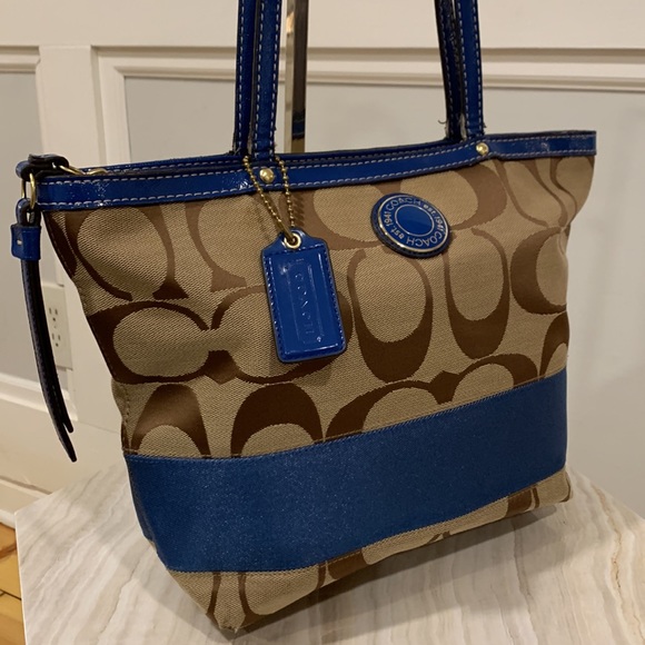Coach Handbags - Coach Brown and Blue Signature Tote
